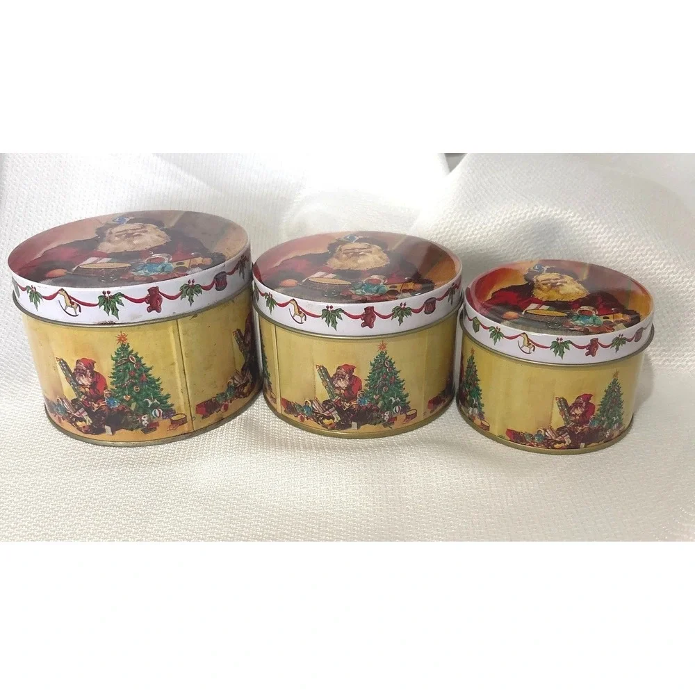 VTG Commodore Christmas Tins Set of 3 Multicolor Santa Claus Nesting 1275C